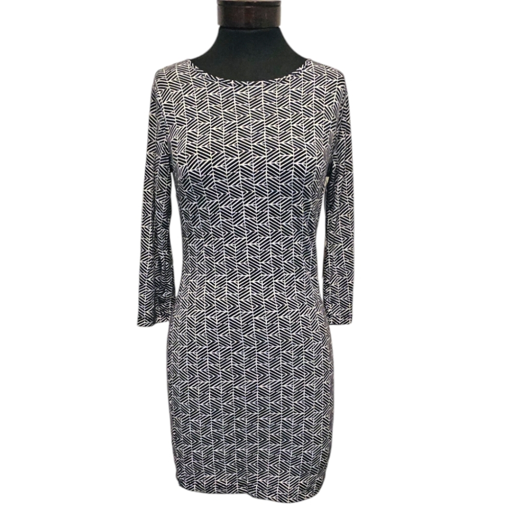Forever 21 Geometric Long Sleeve Bodycon Dress Black and Cream Sz: S